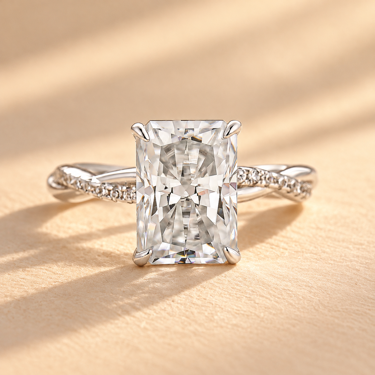 Moissanite Twist 3.5Ct Radiant Engagement Ring In 925 Sterling Silver