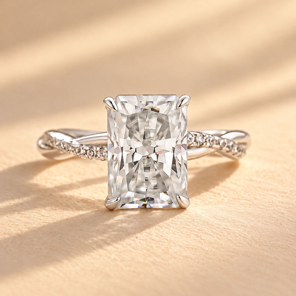 Moissanite Twist 3.5Ct Radiant Engagement Ring In 925 Sterling Silver
