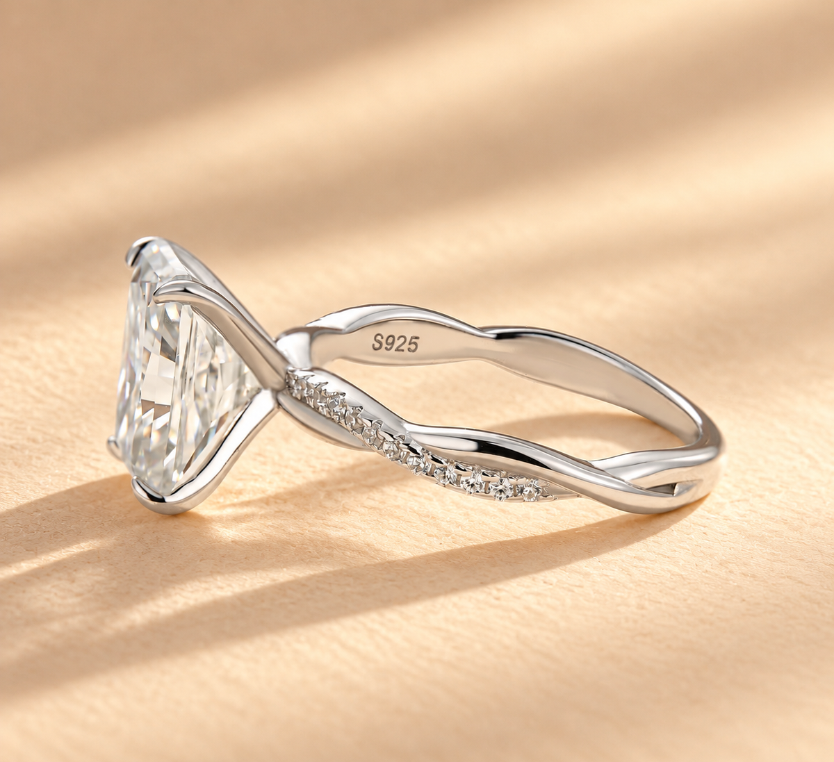 Moissanite Twist 3.5Ct Radiant Engagement Ring In 925 Sterling Silver