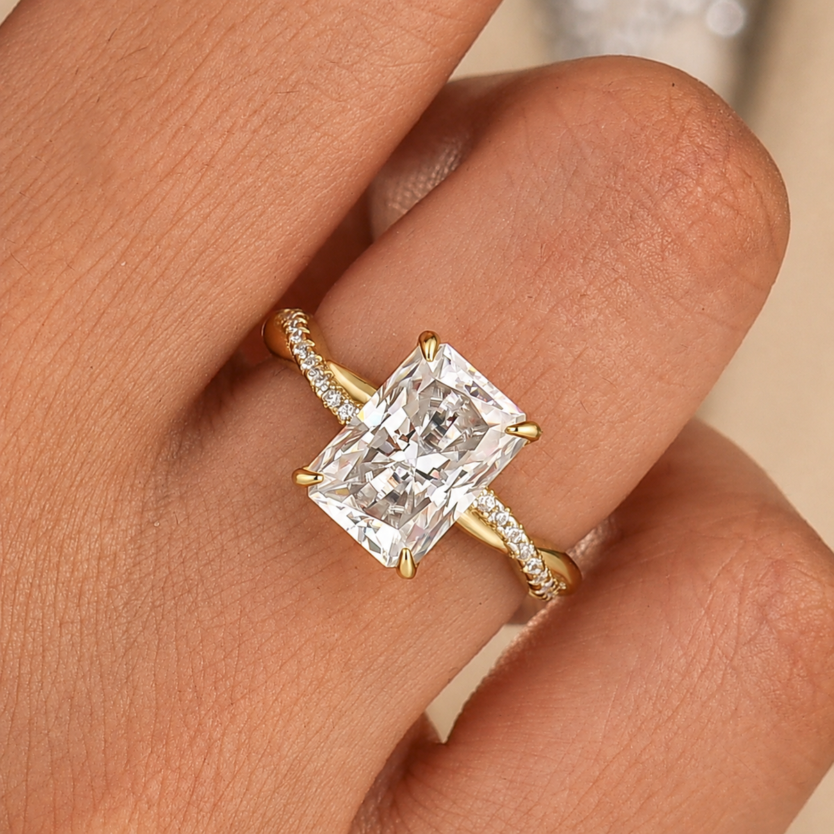 Moissanite Twist 3.5Ct Radiant Engagement Ring In 925 Sterling Silver