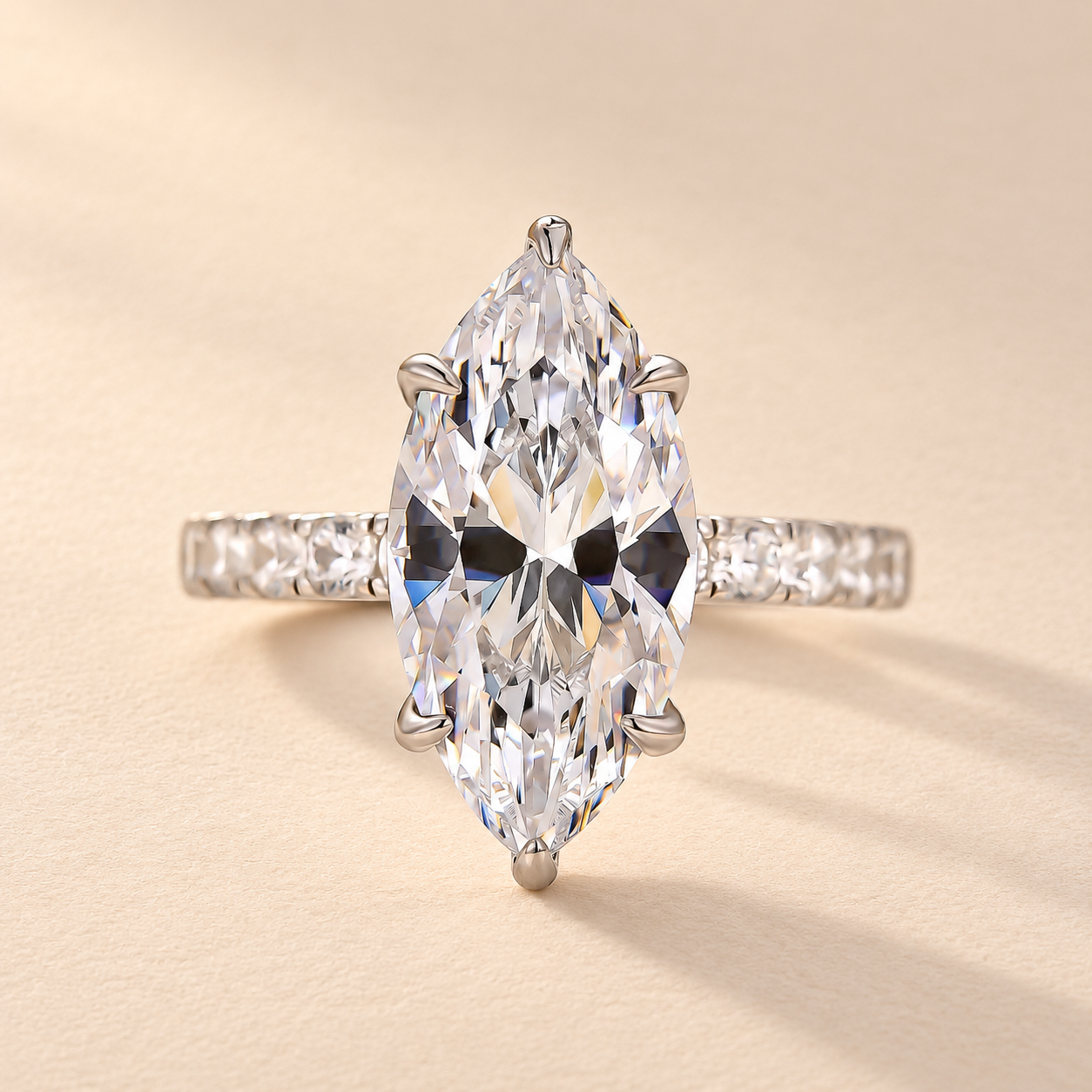 4.0Ct Marquise Cut Hidden Halo Pavé Engagement Ring In Sterling Silver