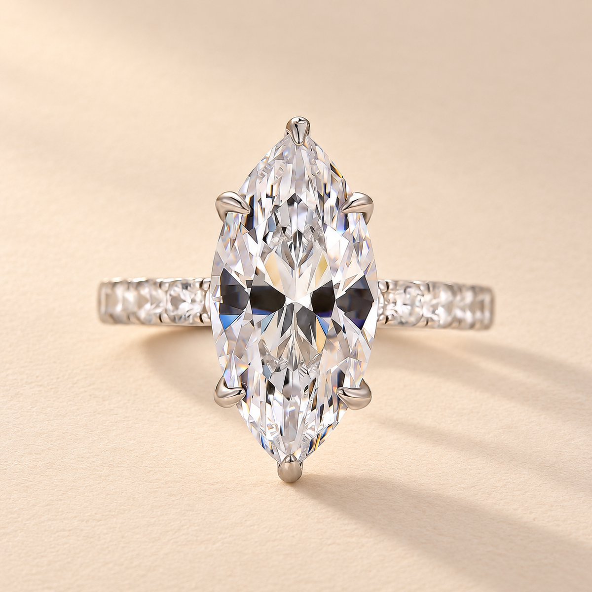 4.0Ct Marquise Cut Hidden Halo Pavé Engagement Ring In Sterling Silver