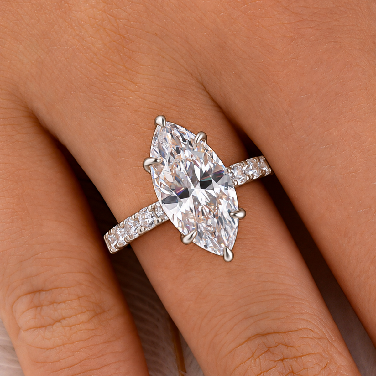 4.0Ct Marquise Cut Hidden Halo Pavé Engagement Ring In Sterling Silver