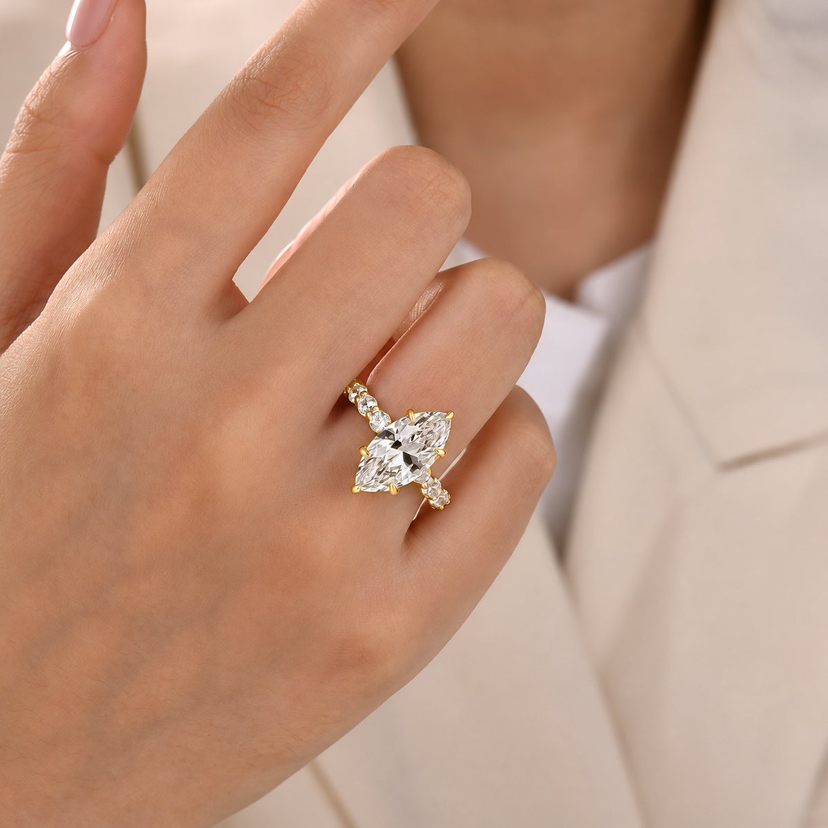 4.0Ct / 6.0Ct Marquise Cut Engagement Ring Full Simulated Diamond Promise Ring In Sterling Silver