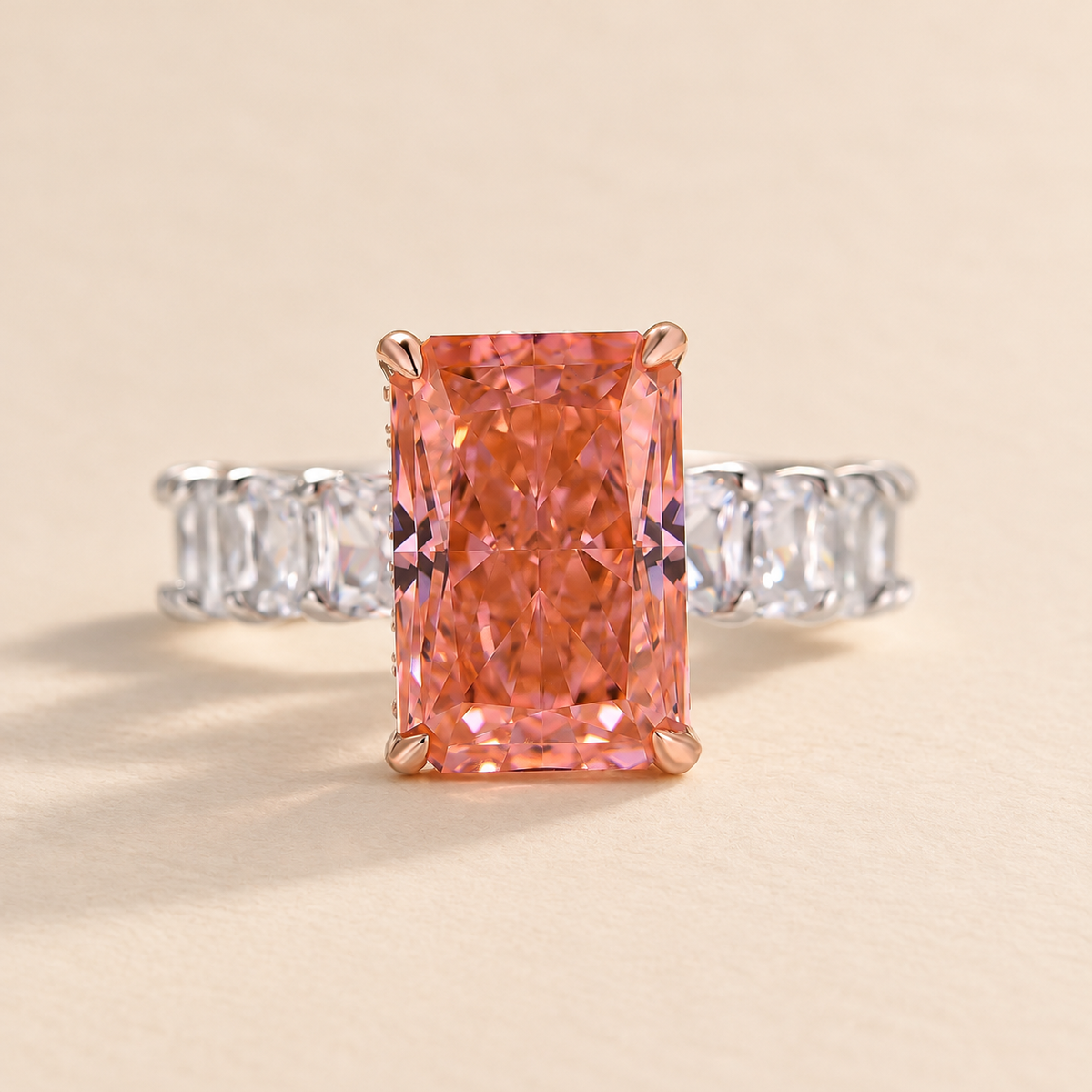 Hidden Halo 5.0Ct Radiant Cut Padparadscha Two-Tone Engagement Ring