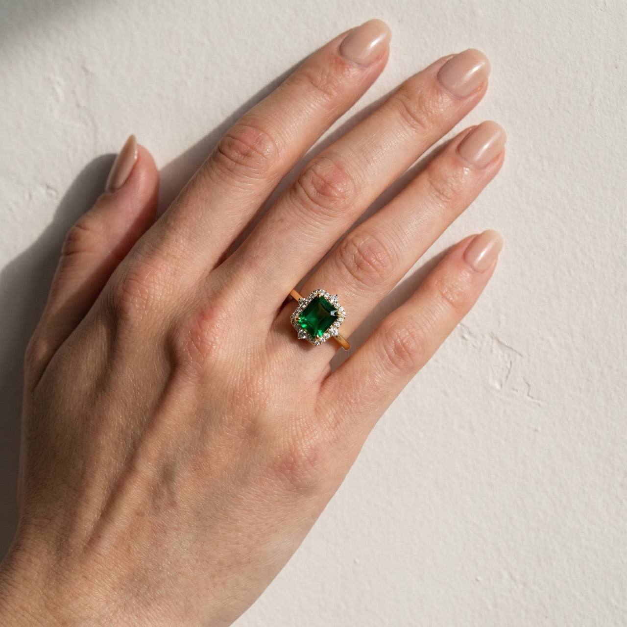 Louily Yellow Gold Halo Emerald Cut Engagement Ring In Sterling Silver