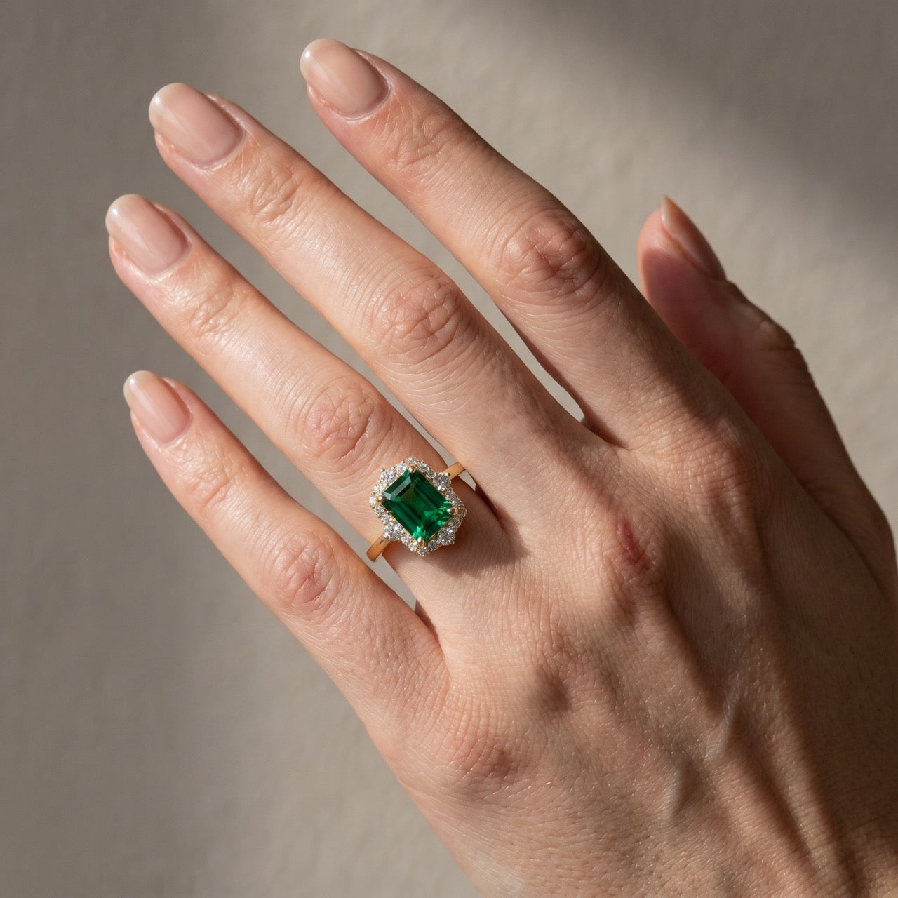 Louily Yellow Gold Halo Emerald Cut Engagement Ring In Sterling Silver
