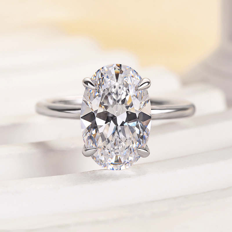 Louily Yellow Gold 3.5 Carat Oval Cut Solitaire Engagement Ring In Sterling Silver - louilyjewelry