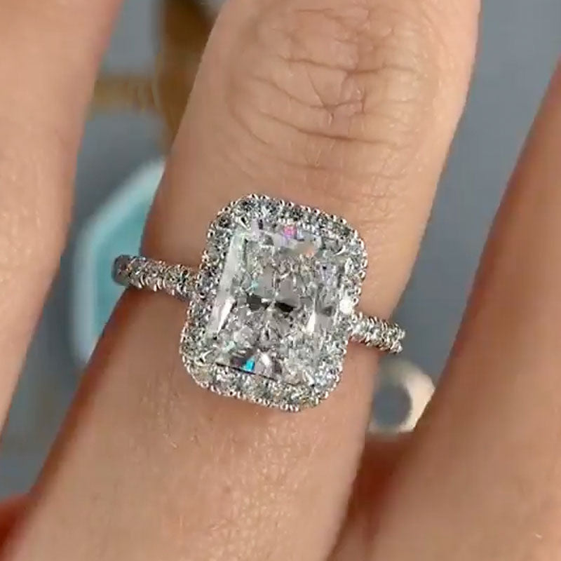 Louily Halo Radiant Cut White Sapphire Simulated Diamond Engagement Ring - louilyjewelry