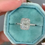 Louily Halo Radiant Cut White Sapphire Simulated Diamond Engagement Ring - louilyjewelry