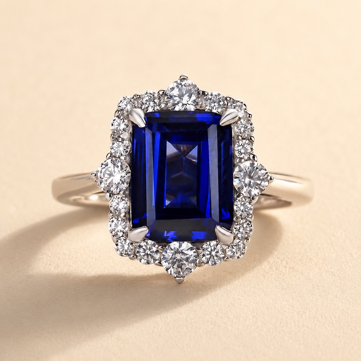 S925 3.0Ct Emerald Cut Green/Red/Blue Stone Halo Engagement Ring Vintage Ring