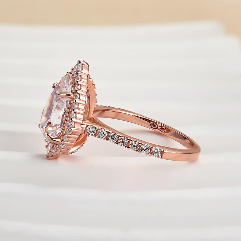 Louily Exquisite 2.2 Carat Halo Pear Cut Rose Gold Engagement Ring In Sterling Silver - louilyjewelry