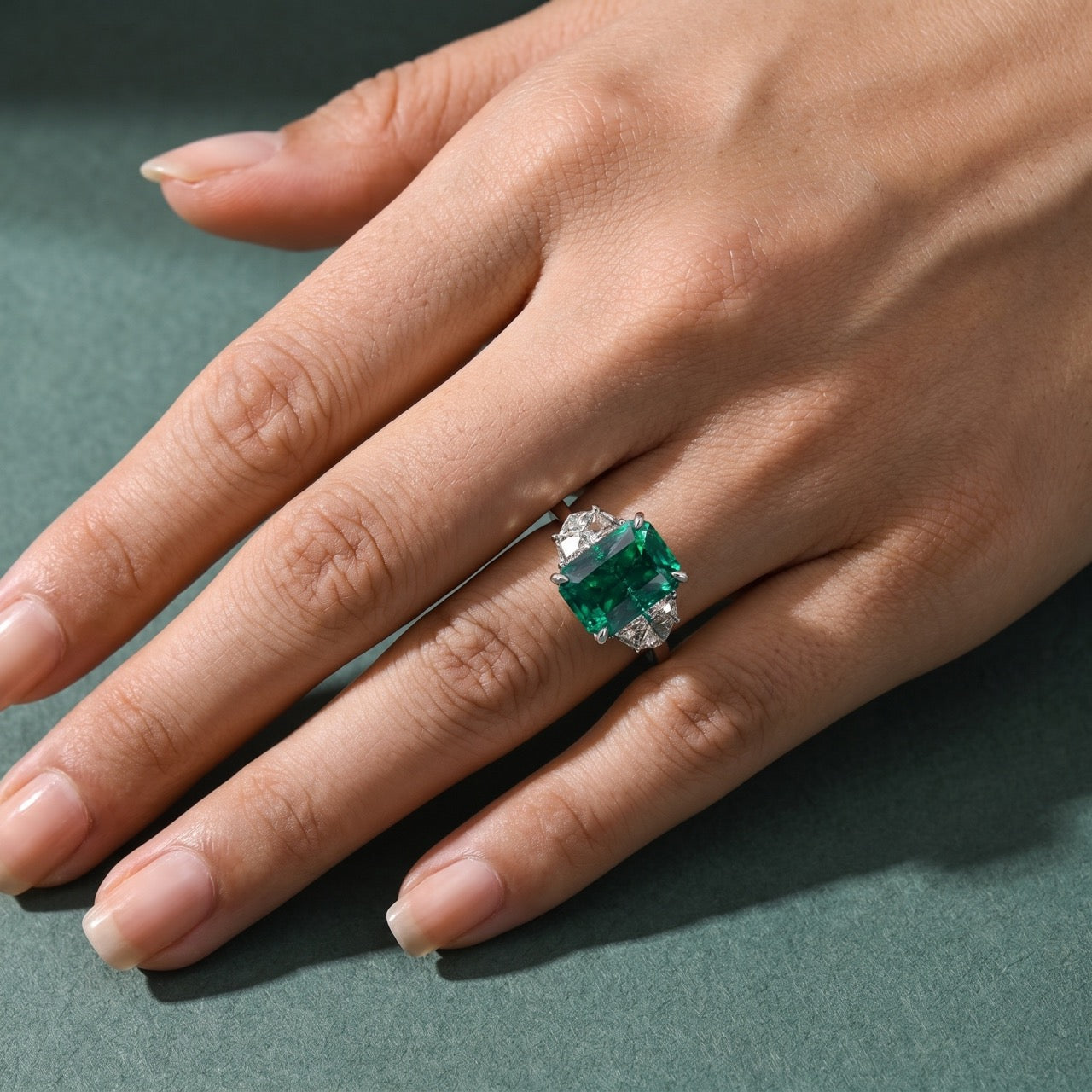 S925 Paraiba Tourmaline 5 Ct Radiant Cut Three Stone Engagement Ring