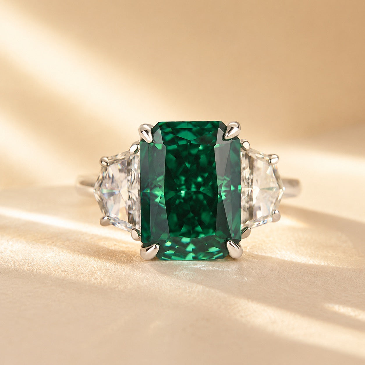 S925 Paraiba Tourmaline 5 Ct Radiant Cut Three Stone Engagement Ring
