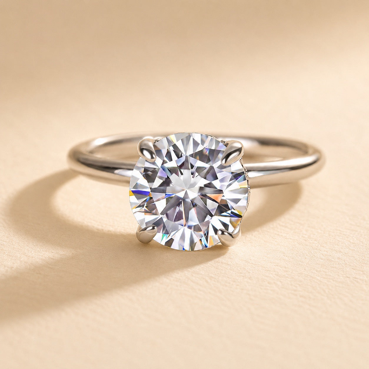 S925 Moissanite 2.0~4.0 Carat Round Cut Hidden Halo Promise Ring Travel Ring For Women