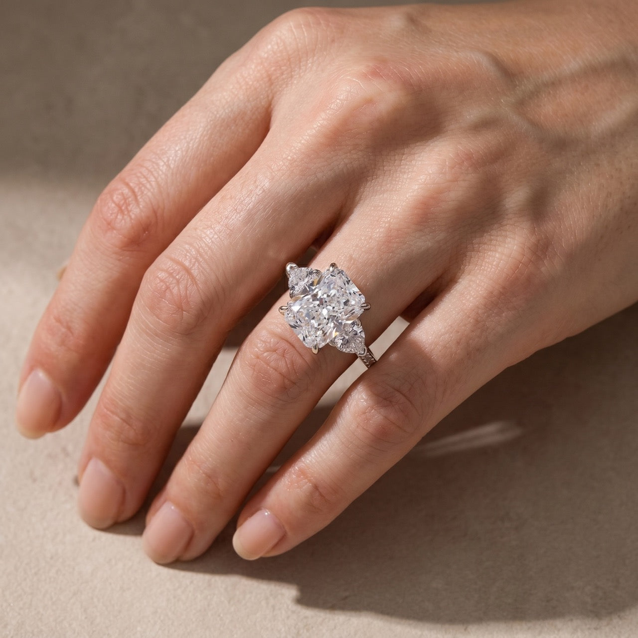 S925 5.0Ct Pink Stone Radiant Cut Three Stone Engagement Ring Anniversary Ring For Women
