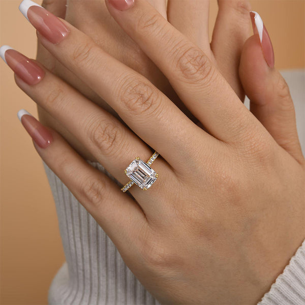 Louily Elegant Emerald Cut Engagement Ring In Sterling Silver