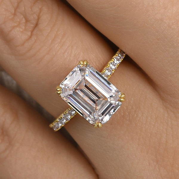 Louily Elegant Emerald Cut Engagement Ring In Sterling Silver