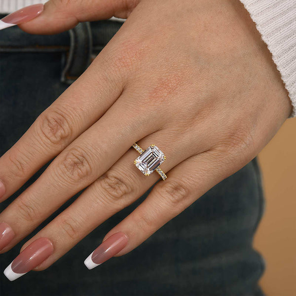 Louily Elegant Emerald Cut Engagement Ring In Sterling Silver