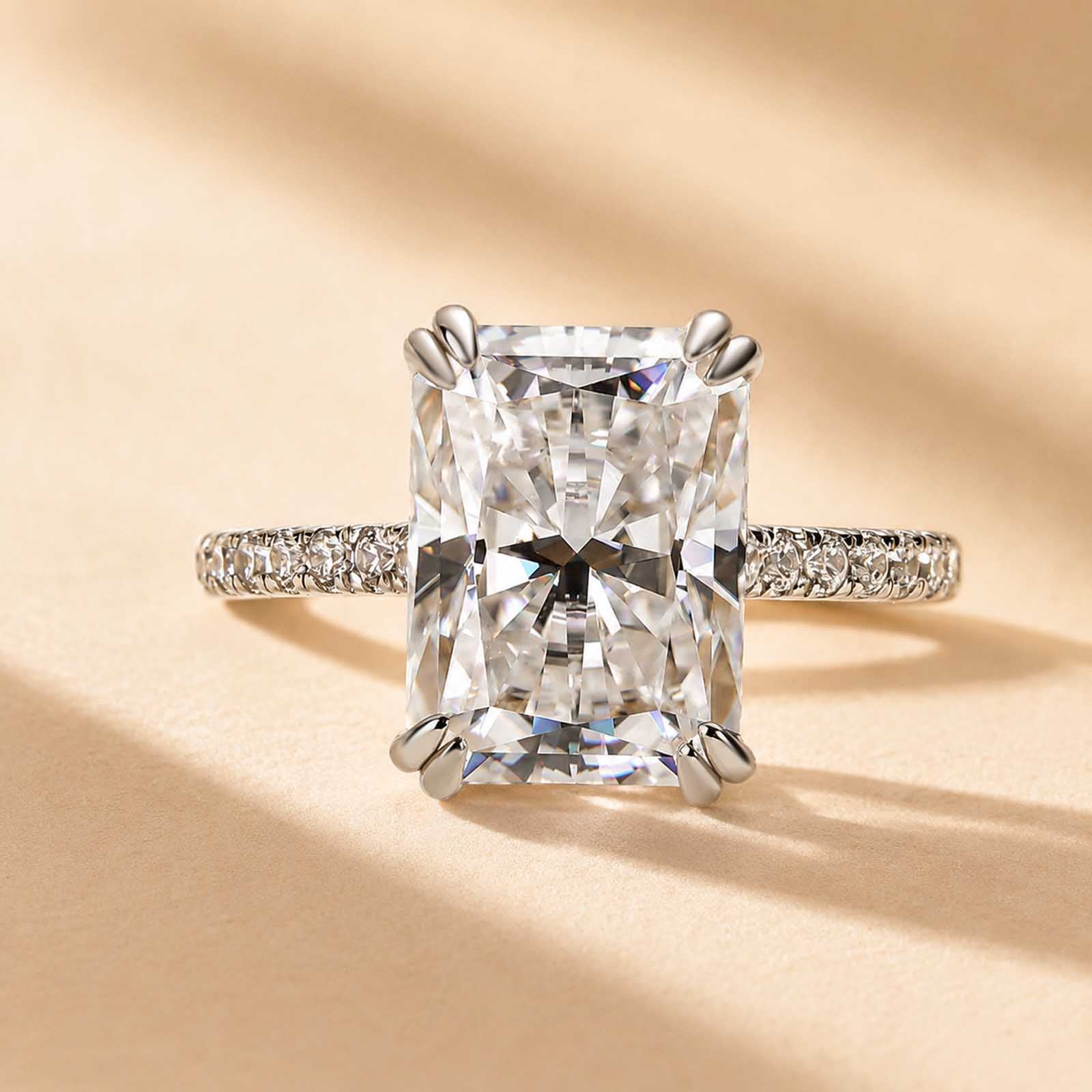 S925 4.5Ct Radiant Cut Engagement Ring Moissanite/Simulated Diamond Solitaire Stackable Travel Ring For Women
