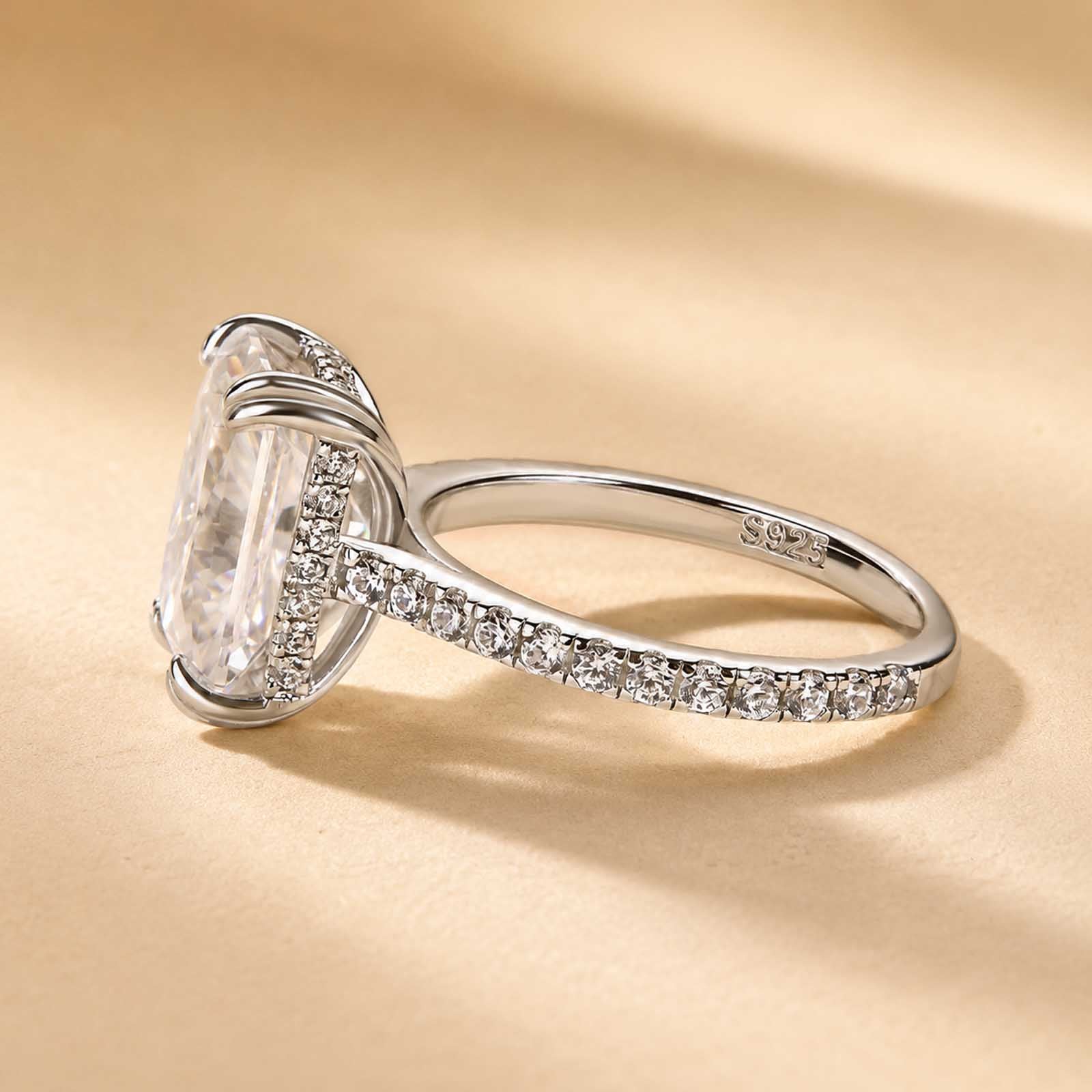 S925 4.5Ct Radiant Cut Engagement Ring Moissanite/Simulated Diamond Solitaire Stackable Travel Ring For Women