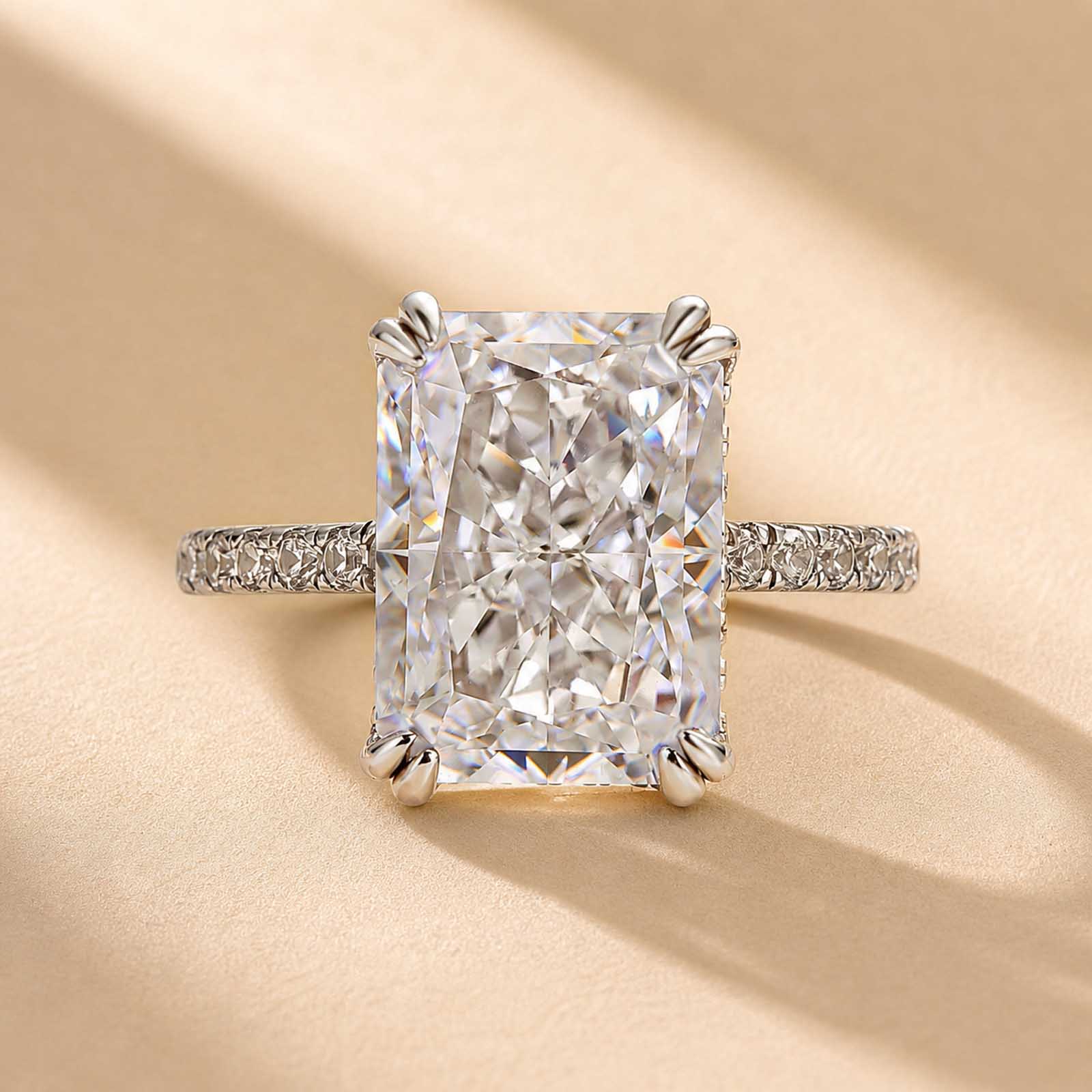 S925 4.5Ct Radiant Cut Engagement Ring Moissanite/Simulated Diamond Solitaire Stackable Travel Ring For Women