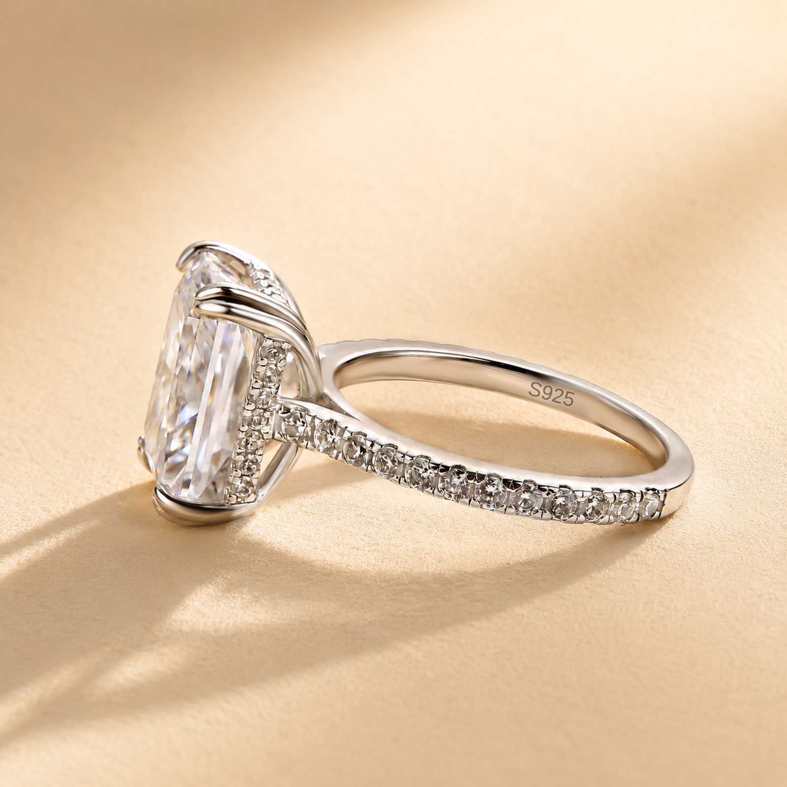 S925 4.5Ct Radiant Cut Engagement Ring Moissanite/Simulated Diamond Solitaire Stackable Travel Ring For Women