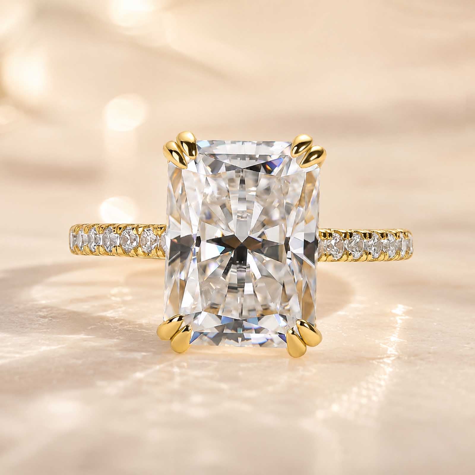 S925 4.5Ct Radiant Cut Engagement Ring Moissanite/Simulated Diamond Solitaire Stackable Travel Ring For Women