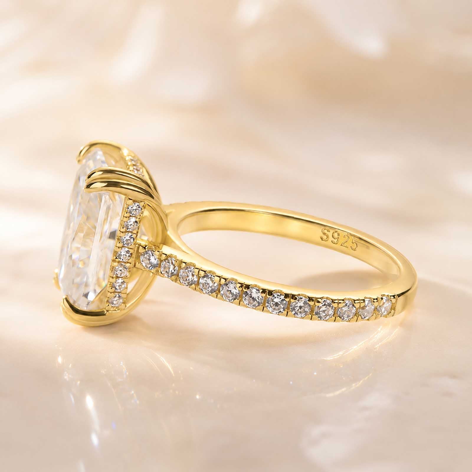 S925 4.5Ct Radiant Cut Engagement Ring Moissanite/Simulated Diamond Solitaire Stackable Travel Ring For Women