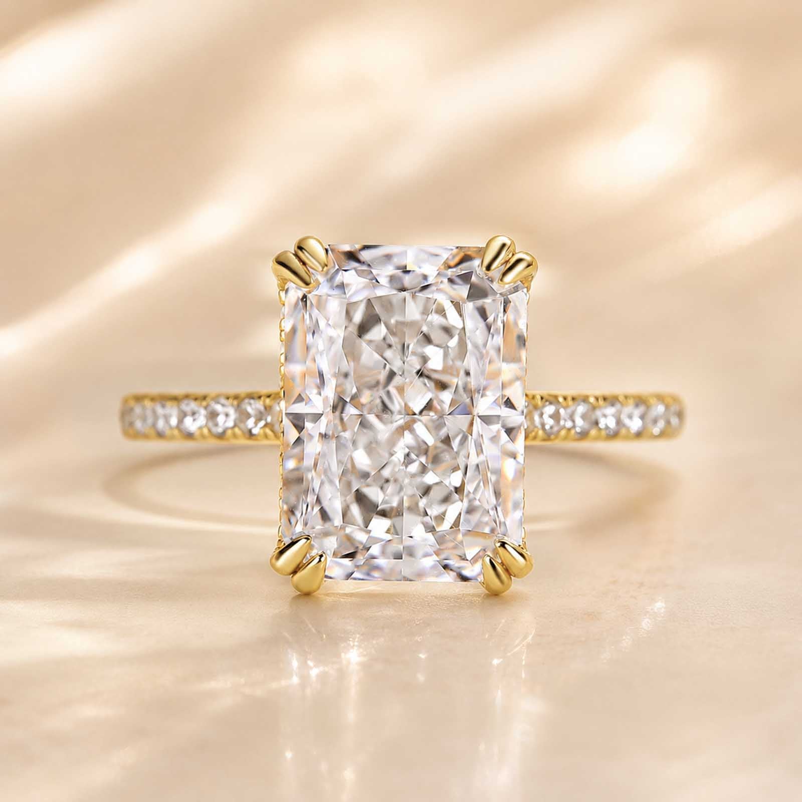 S925 4.5Ct Radiant Cut Engagement Ring Moissanite/Simulated Diamond Solitaire Stackable Travel Ring For Women