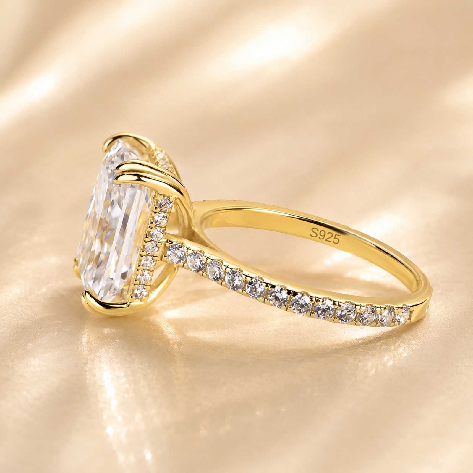 S925 4.5Ct Radiant Cut Engagement Ring Moissanite/Simulated Diamond Solitaire Stackable Travel Ring For Women