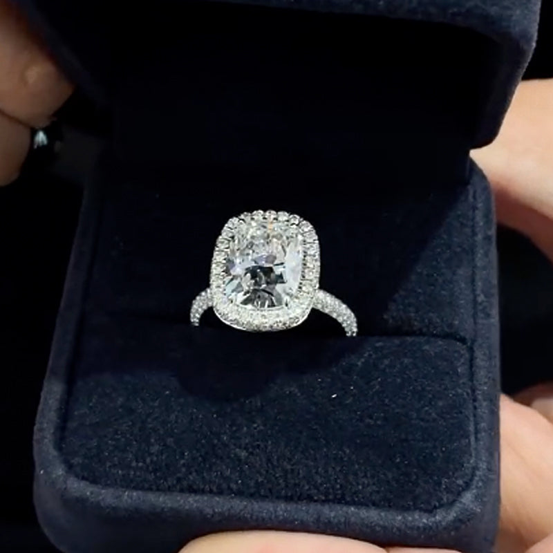 Louily Stunning Halo Cushion Cut Simulated Diamond Engagement Ring In Sterling Silver - louilyjewelry