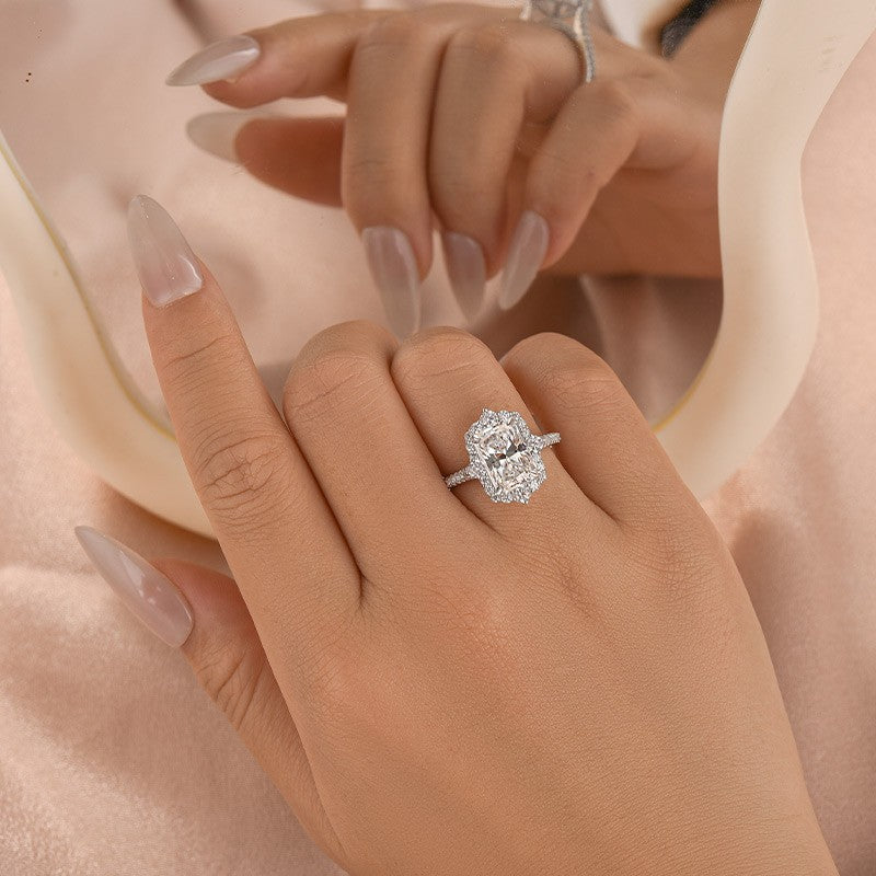 S925 Vintage Halo 3.5Ct  Radiant Cut Engagement Ring For Women In Sterling Silver