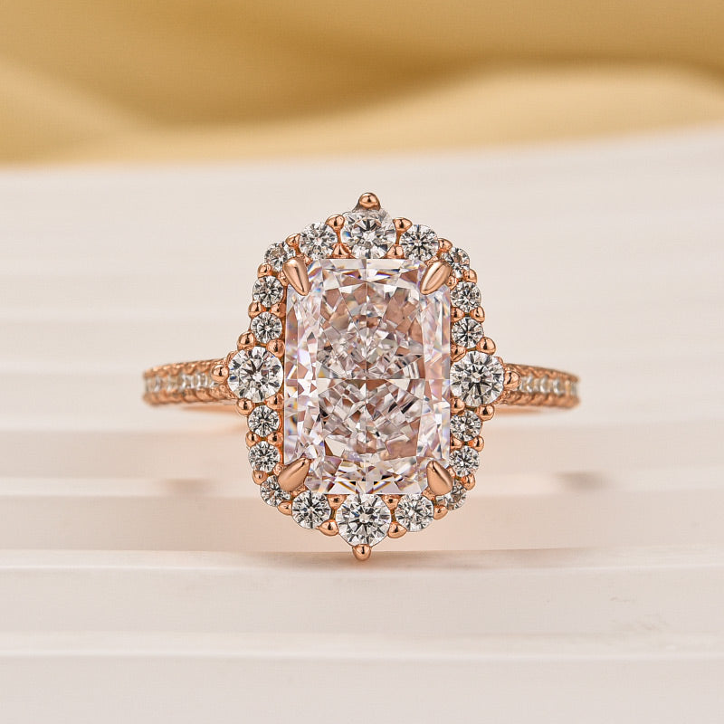 Louily Gorgeous Halo Radiant Cut Simulated Diamond Engagement Ring In Sterling Silver