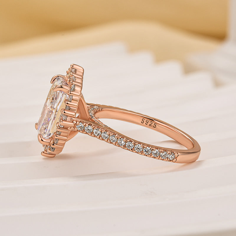 Louily Gorgeous Halo Radiant Cut Simulated Diamond Engagement Ring In Sterling Silver