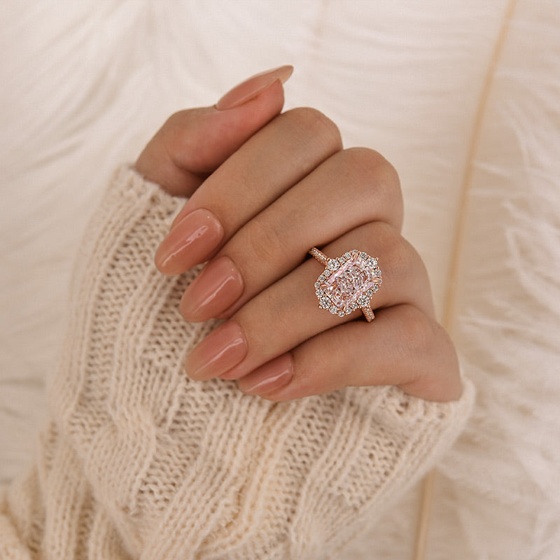 Louily Gorgeous Halo Radiant Cut Simulated Diamond Engagement Ring In Sterling Silver