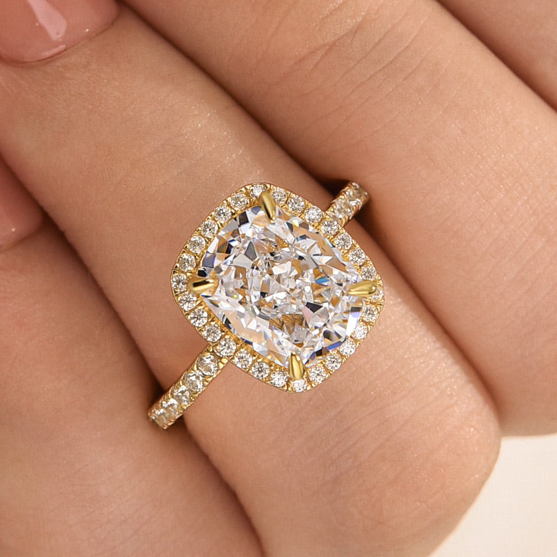 Louily Luxurious Halo Cushion Cut Simulated Diamond Engagement Ring In Sterling Silver