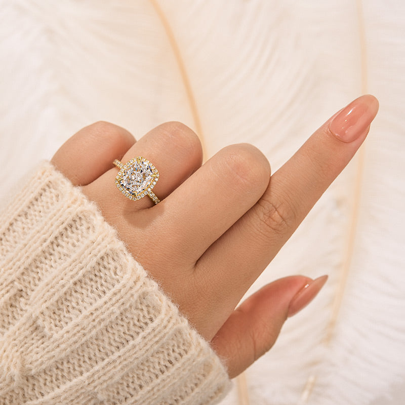 Louily Luxurious Halo Cushion Cut Simulated Diamond Engagement Ring In Sterling Silver