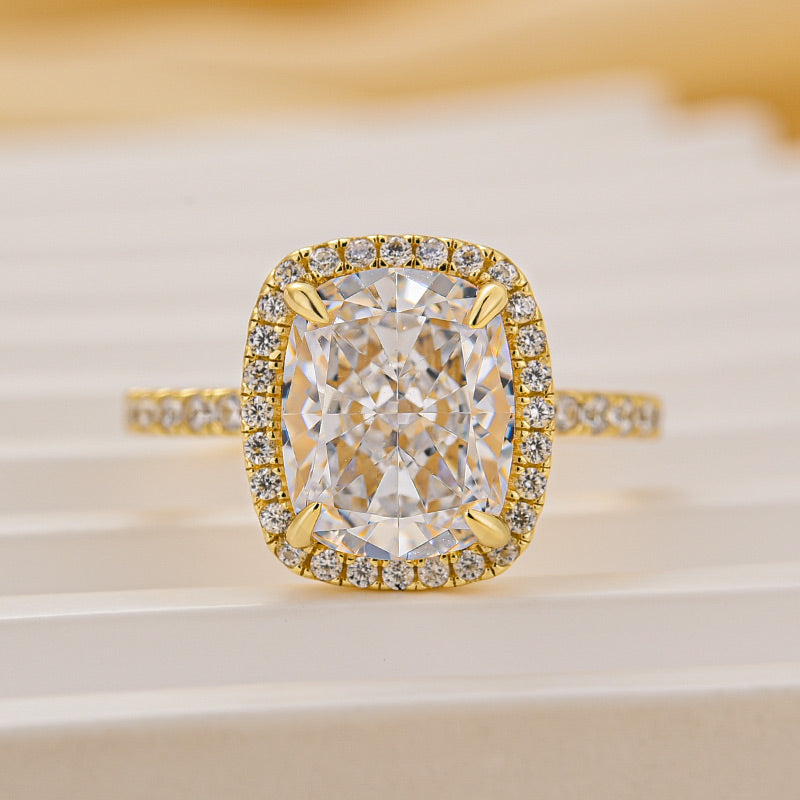 Louily Luxurious Halo Cushion Cut Simulated Diamond Engagement Ring In Sterling Silver