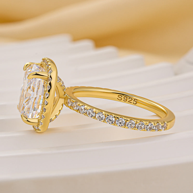 Louily Luxurious Halo Cushion Cut Simulated Diamond Engagement Ring In Sterling Silver