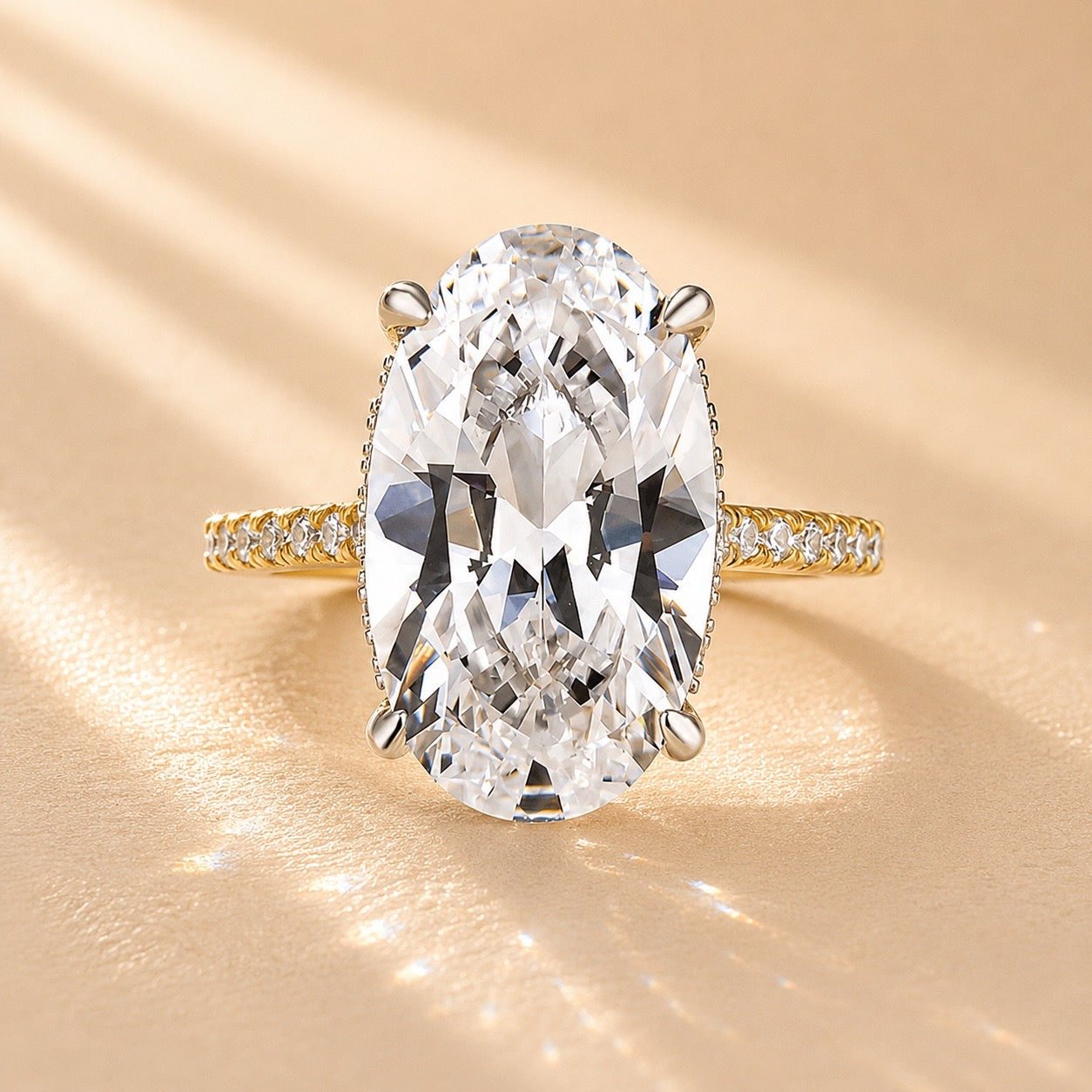 Louily Luxurious Two Tone 8.0Ct Oval Cut Engagement Ring In Sterling Silver