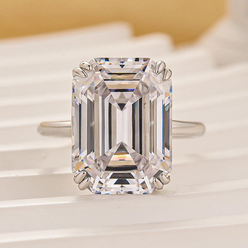 Luxurious 11.5 Carat Emerald Cut Engagement Ring In Sterling Silver