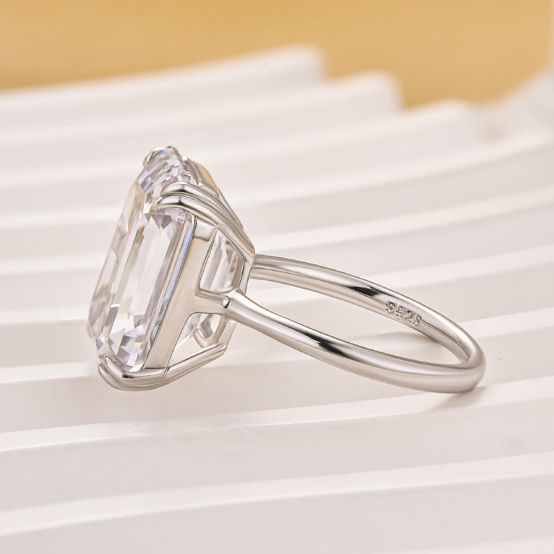 Luxurious 11.5 Carat Emerald Cut Engagement Ring In Sterling Silver