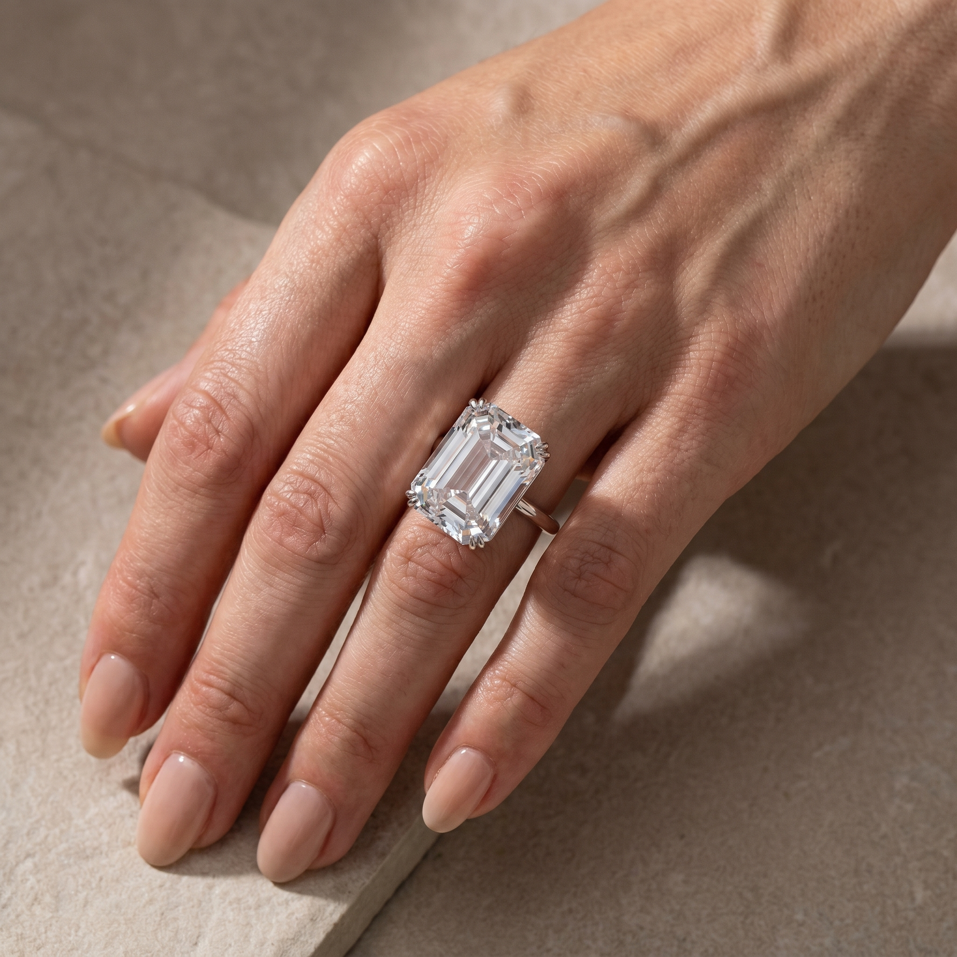 Luxurious 5.0/11.5 Carat Emerald Cut Engagement Ring In Sterling Silver