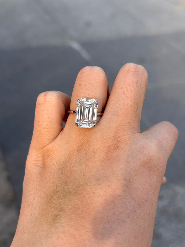 Louily Luxurious Yellow Gold Emerald Cut Engagement Ring In Sterling Silver