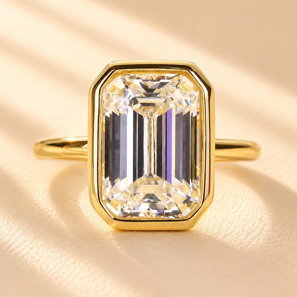 Louily Unique Yellow Gold Emerald Cut Bezel Engagement Ring In Sterling Silver