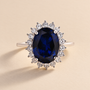 4.5Ct Halo Oval Cut Blue/Red/Green/Yellow Sapphire Engagement Ring In Sterling Silver