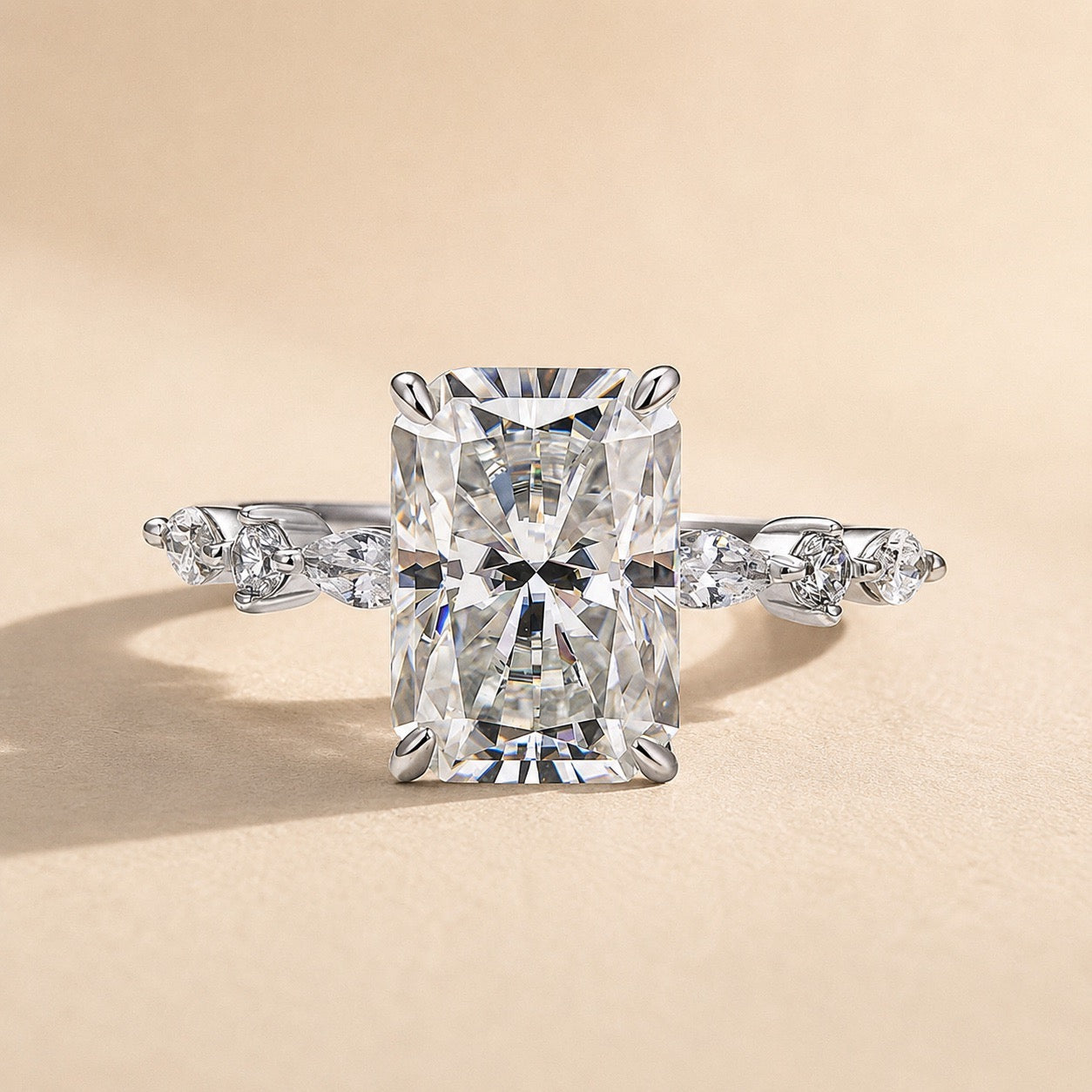 S925 Moissanite 3.5 Carat Radiant Cut Engagement Ring In Sterling Silver