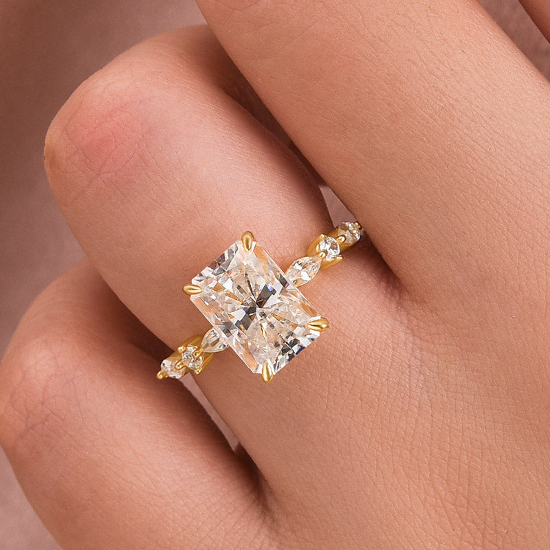 Louily Moissanite 3.5 Carat Radiant Cut Engagement Ring In Sterling Silver