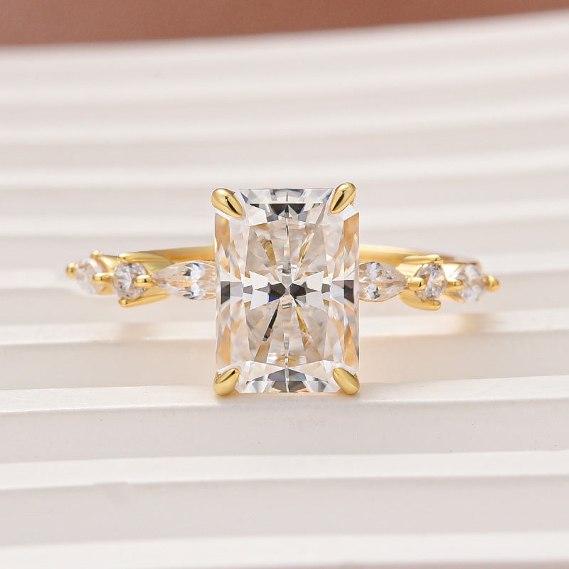 Louily Moissanite 3.5 Carat Radiant Cut Engagement Ring In Sterling Silver